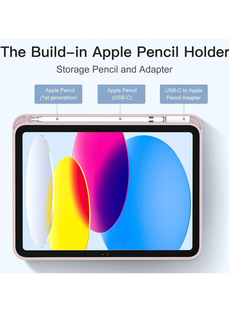 جراب لجهاز iPad من الجيل العاشر مقاس 10.9 بوصة (إصدار 2022) مع حامل قلم، غطاء حماية ثلاثي الطي رفيع مع ظهر من مادة TPU الناعمة، لون ذهبي وردي - Image 3